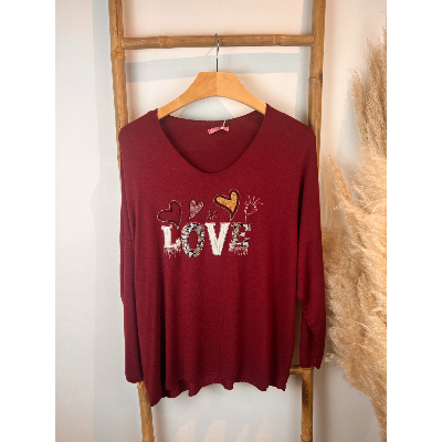 Pull laine "Love" strass grande taille